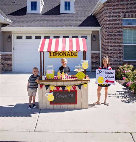 child business lemonade stand in garage